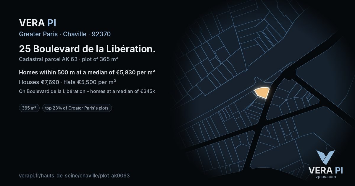 25 Boulevard de la Libération, Chaville at night – the plot lit, the parcels around coloured by the prices near them