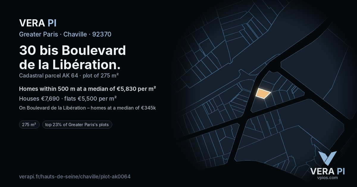 30 bis Boulevard de la Libération, Chaville at night – the plot lit, the parcels around coloured by the prices near them