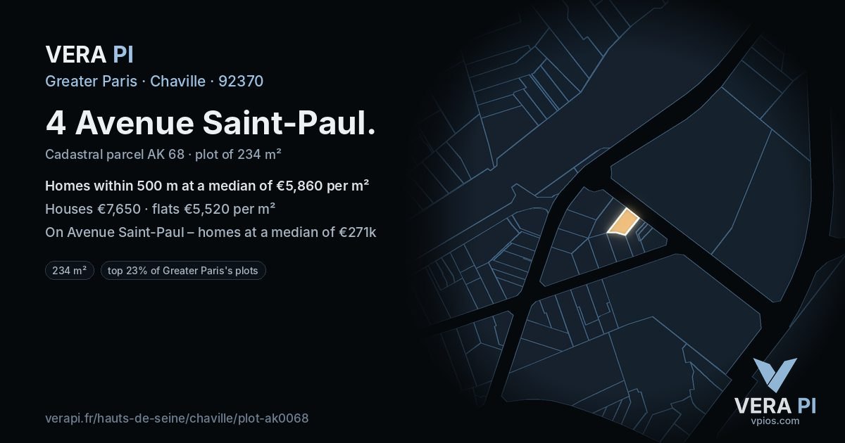 4 Avenue Saint-Paul, Chaville at night – the plot lit, the parcels around coloured by the prices near them