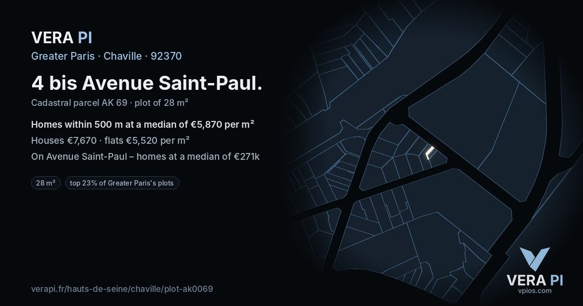 4 bis Avenue Saint-Paul, Chaville at night – the plot lit, the parcels around coloured by the prices near them