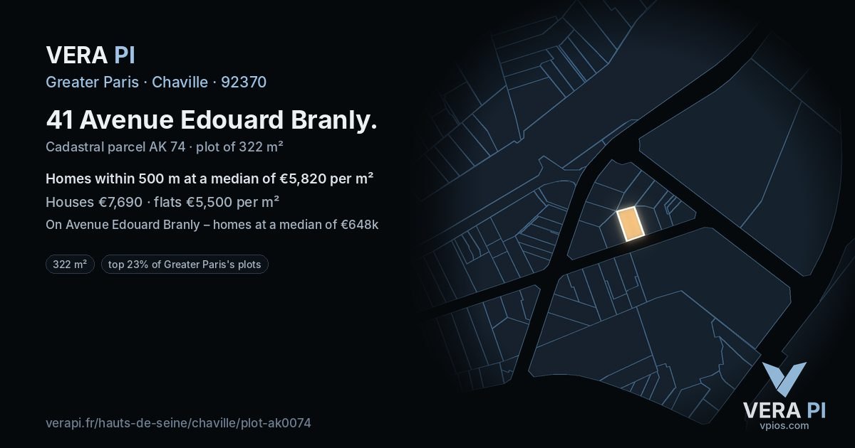41 Avenue Edouard Branly, Chaville at night – the plot lit, the parcels around coloured by the prices near them