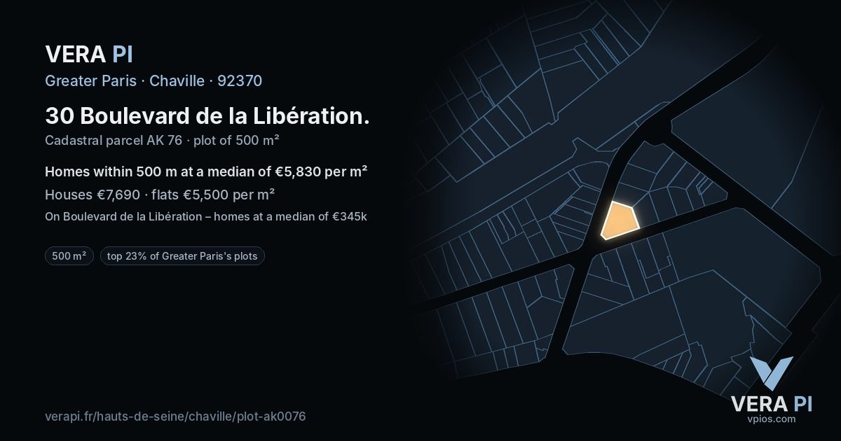 30 Boulevard de la Libération, Chaville at night – the plot lit, the parcels around coloured by the prices near them