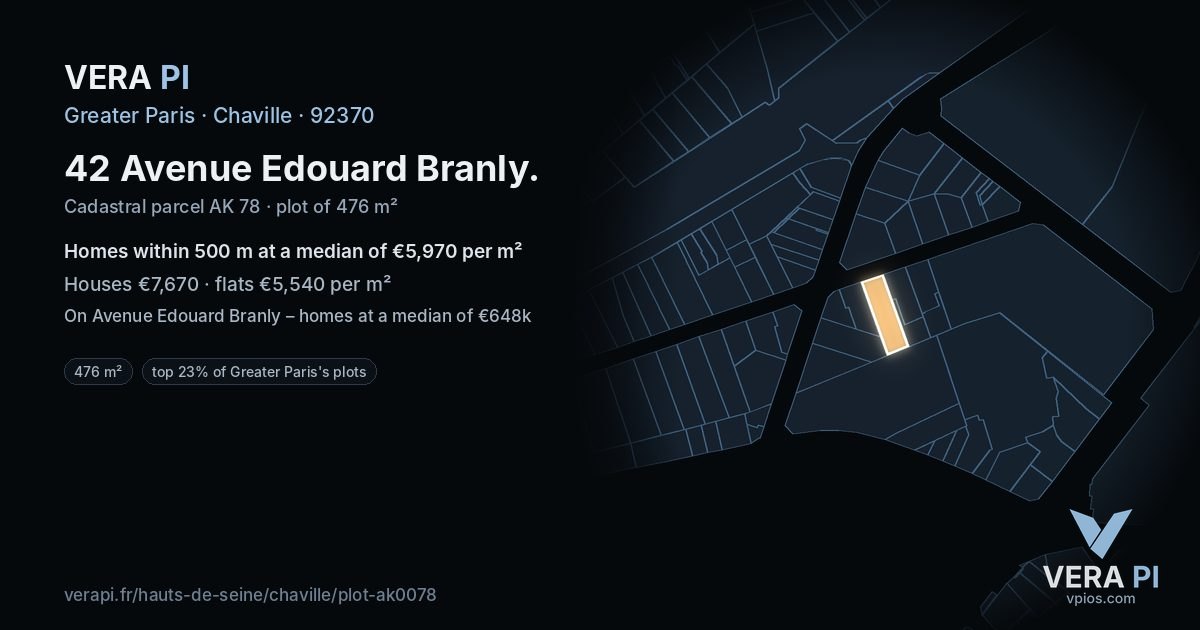 42 Avenue Edouard Branly, Chaville at night – the plot lit, the parcels around coloured by the prices near them