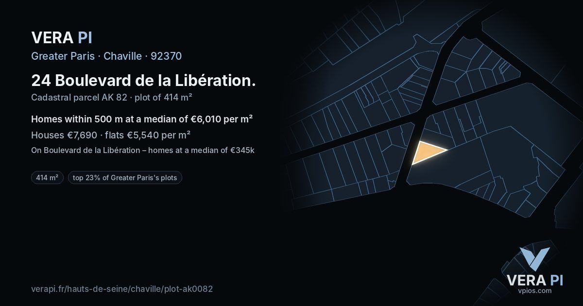 24 Boulevard de la Libération, Chaville at night – the plot lit, the parcels around coloured by the prices near them