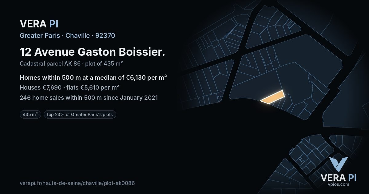 12 Avenue Gaston Boissier, Chaville at night – the plot lit, the parcels around coloured by the prices near them