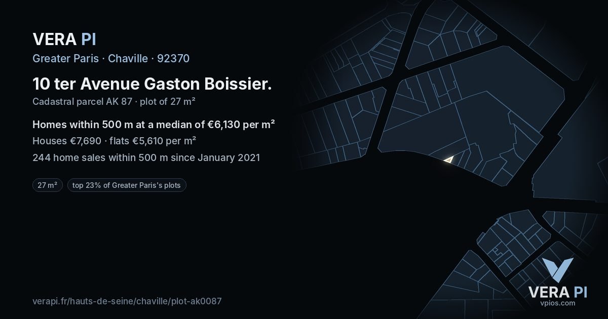 10 ter Avenue Gaston Boissier, Chaville at night – the plot lit, the parcels around coloured by the prices near them