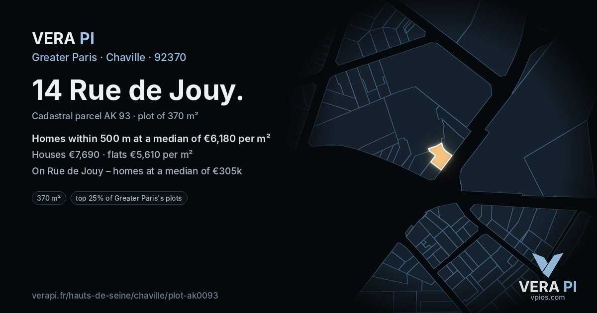 14 Rue de Jouy, Chaville at night – the plot lit, the parcels around coloured by the prices near them