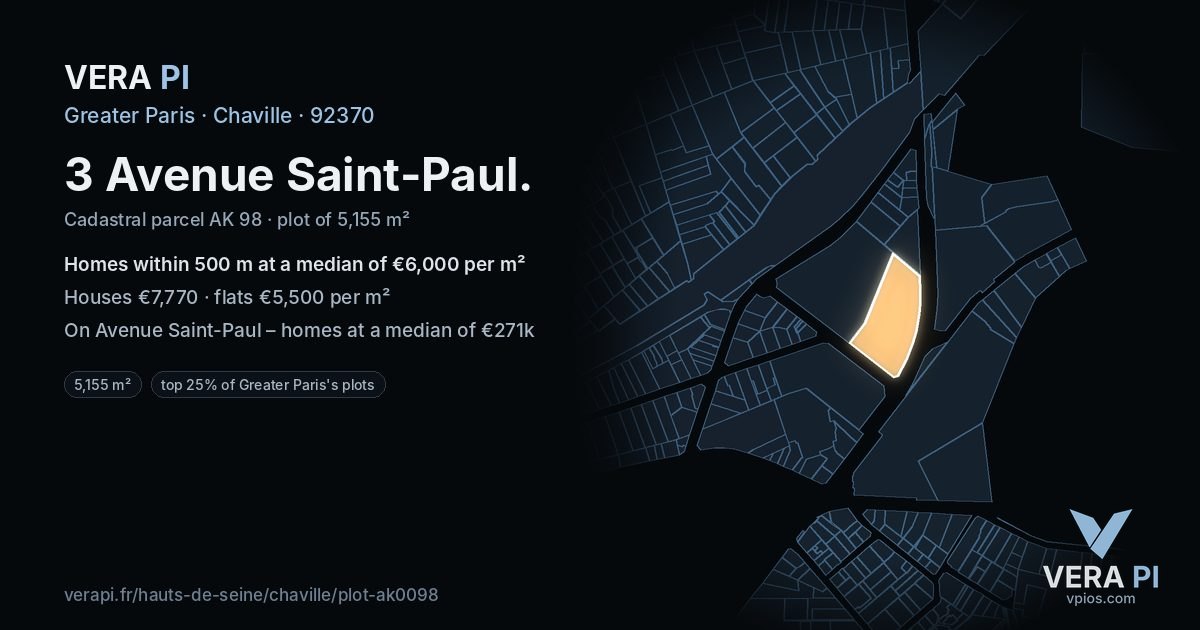 3 Avenue Saint-Paul, Chaville at night – the plot lit, the parcels around coloured by the prices near them