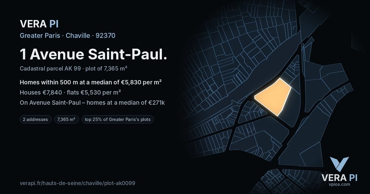 1 Avenue Saint-Paul, Chaville at night – the plot lit, the parcels around coloured by the prices near them