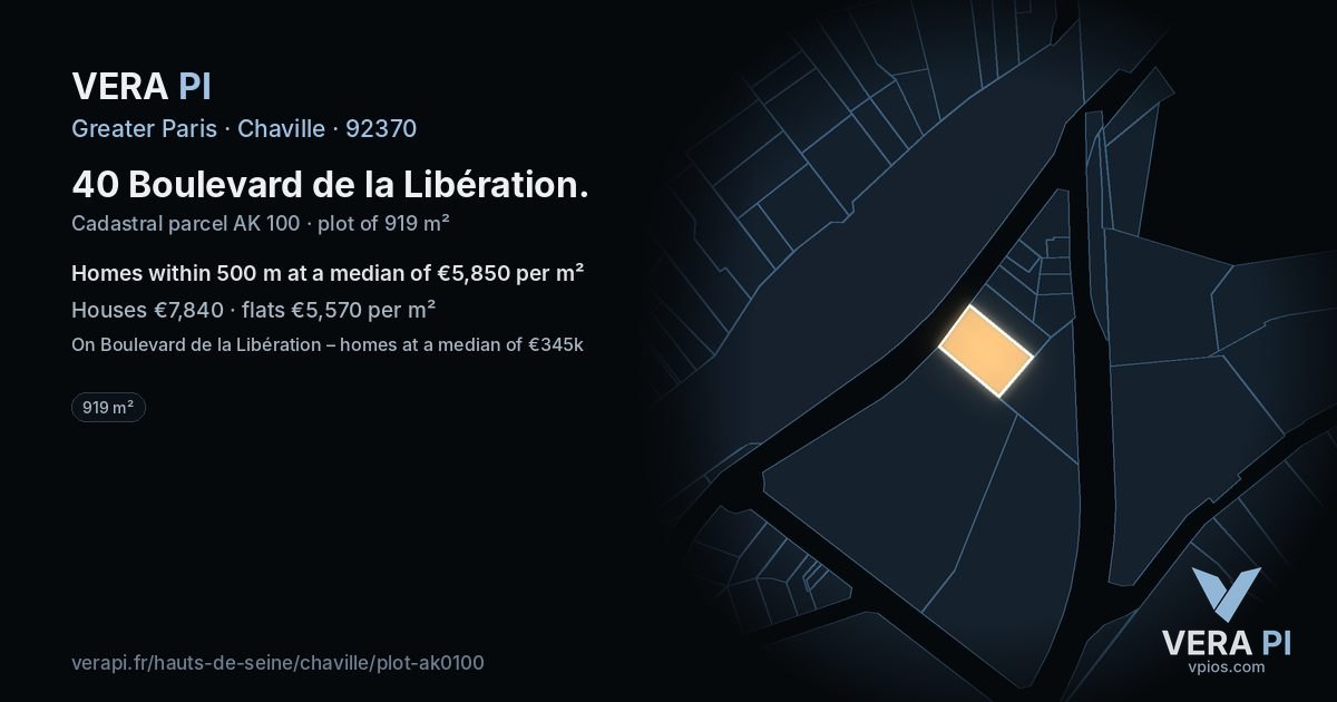 40 Boulevard de la Libération, Chaville at night – the plot lit, the parcels around coloured by the prices near them