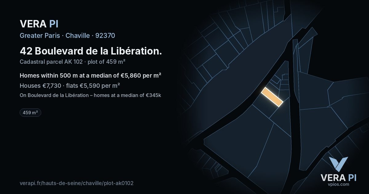 42 Boulevard de la Libération, Chaville at night – the plot lit, the parcels around coloured by the prices near them