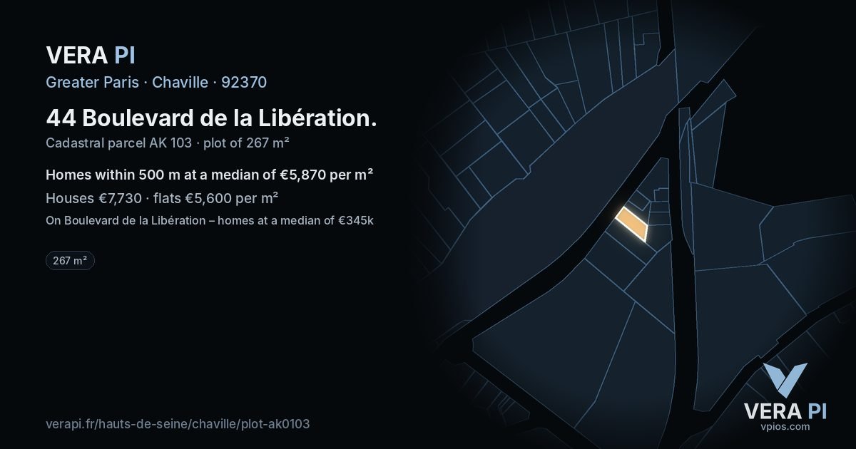 44 Boulevard de la Libération, Chaville at night – the plot lit, the parcels around coloured by the prices near them