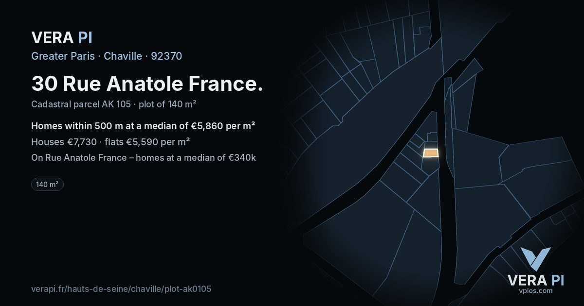 30 Rue Anatole France, Chaville at night – the plot lit, the parcels around coloured by the prices near them