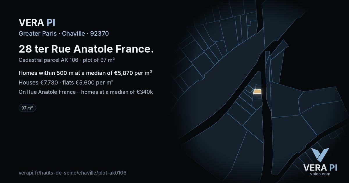 28 ter Rue Anatole France, Chaville at night – the plot lit, the parcels around coloured by the prices near them
