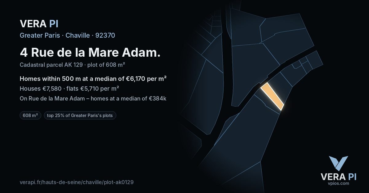4 Rue de la Mare Adam, Chaville at night – the plot lit, the parcels around coloured by the prices near them