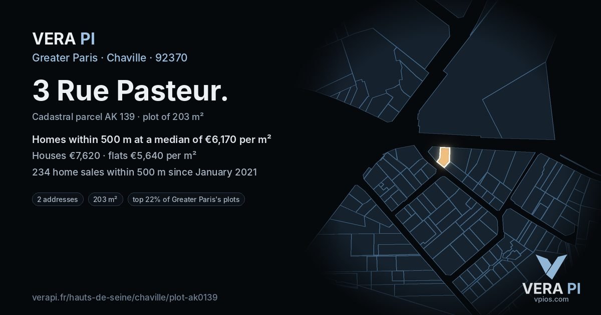 3 Rue Pasteur, Chaville at night – the plot lit, the parcels around coloured by the prices near them