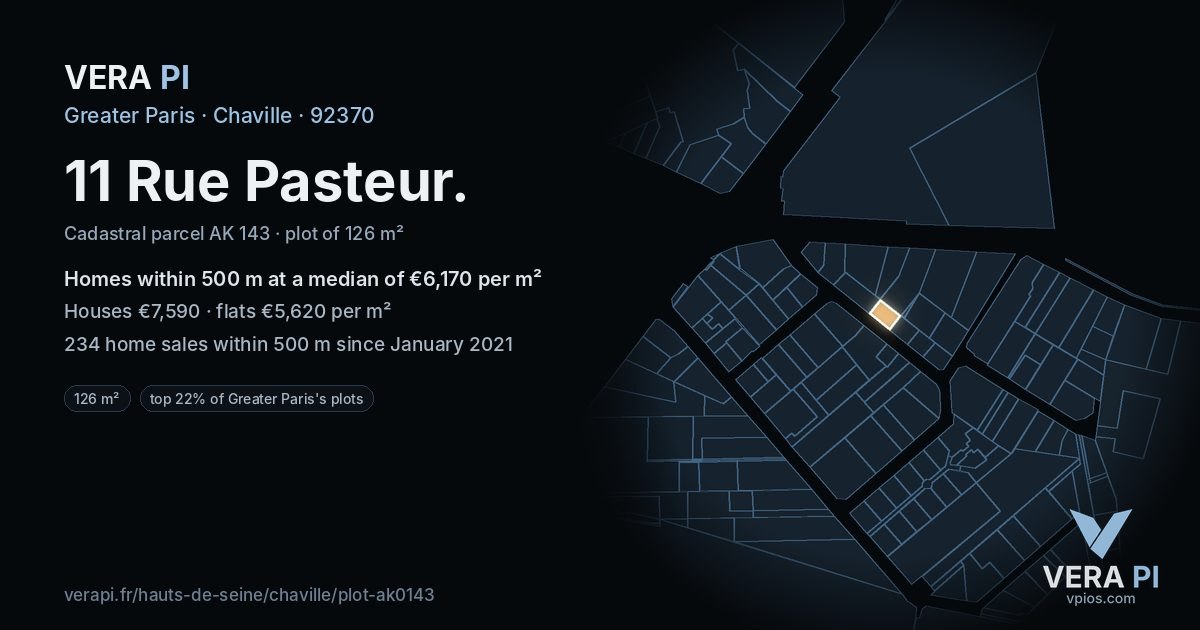 11 Rue Pasteur, Chaville at night – the plot lit, the parcels around coloured by the prices near them