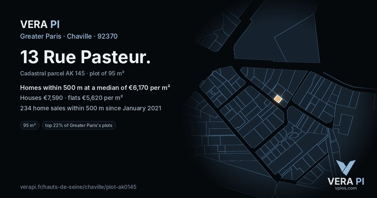 13 Rue Pasteur, Chaville at night – the plot lit, the parcels around coloured by the prices near them