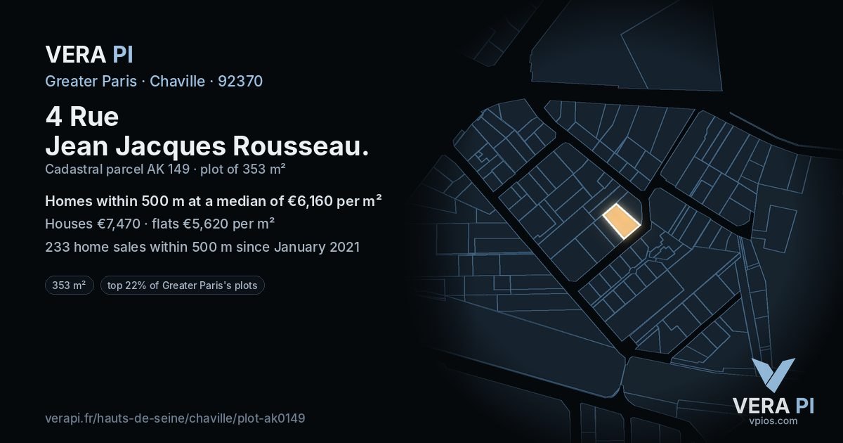 4 Rue Jean Jacques Rousseau, Chaville at night – the plot lit, the parcels around coloured by the prices near them