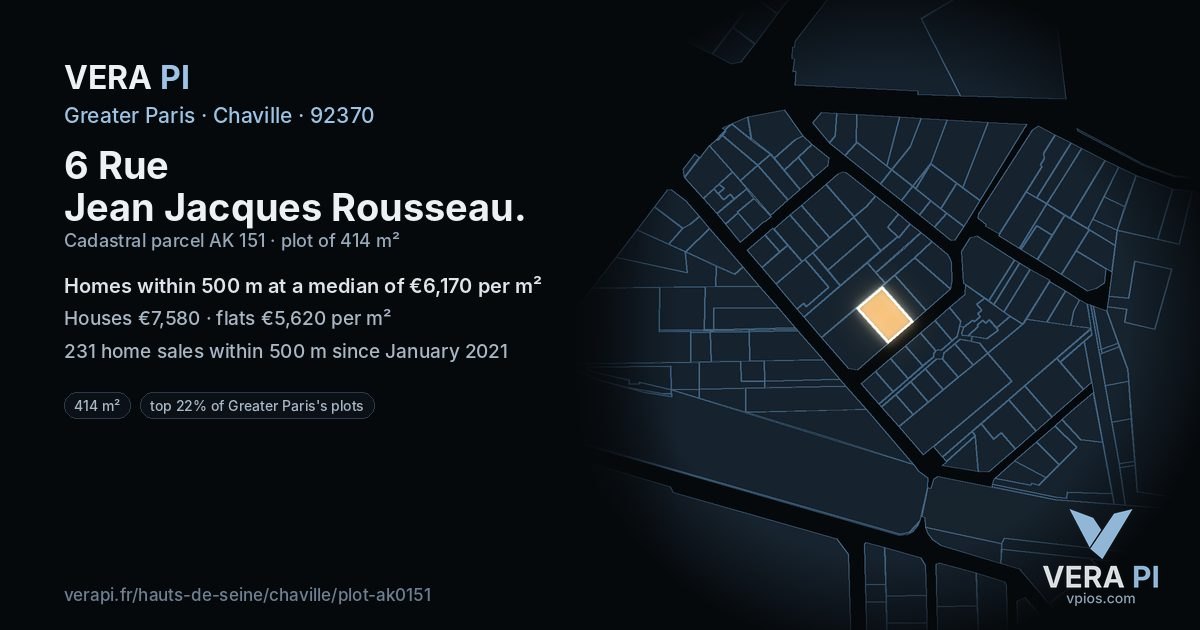 6 Rue Jean Jacques Rousseau, Chaville at night – the plot lit, the parcels around coloured by the prices near them
