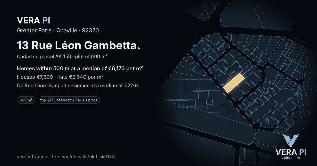 13 Rue Léon Gambetta, Chaville at night – the plot lit, the parcels around coloured by the prices near them