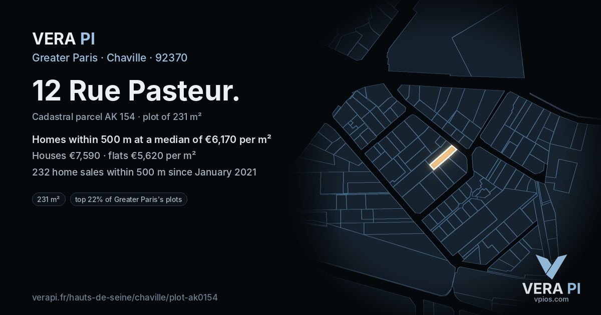 12 Rue Pasteur, Chaville at night – the plot lit, the parcels around coloured by the prices near them