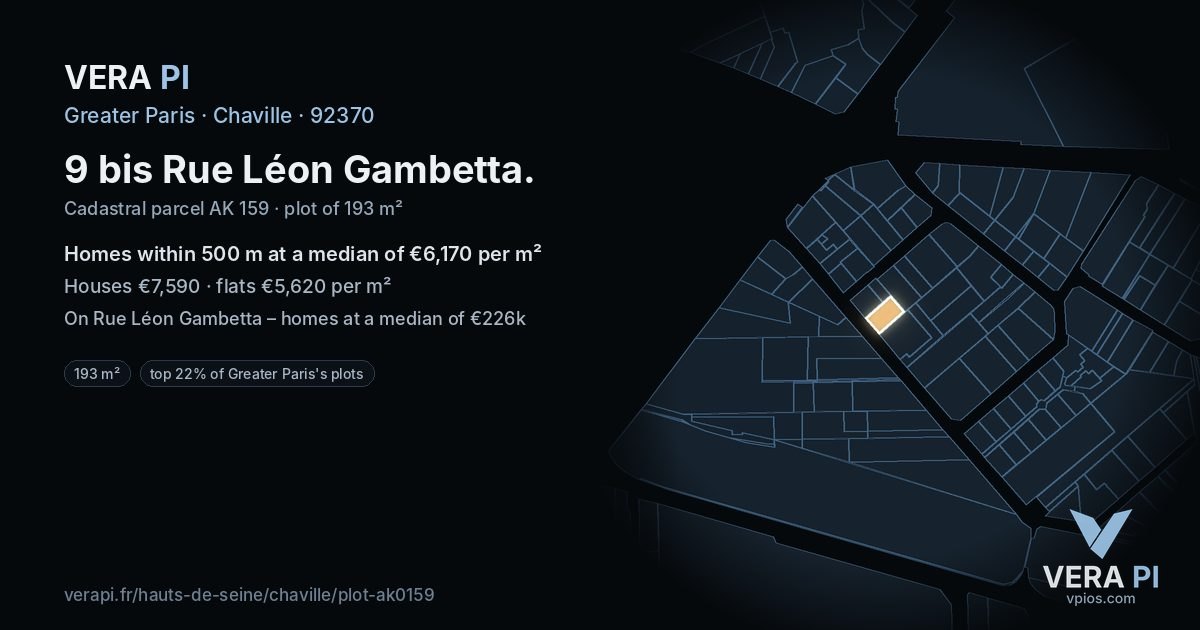 9 bis Rue Léon Gambetta, Chaville at night – the plot lit, the parcels around coloured by the prices near them