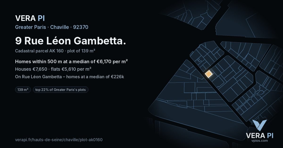 9 Rue Léon Gambetta, Chaville at night – the plot lit, the parcels around coloured by the prices near them