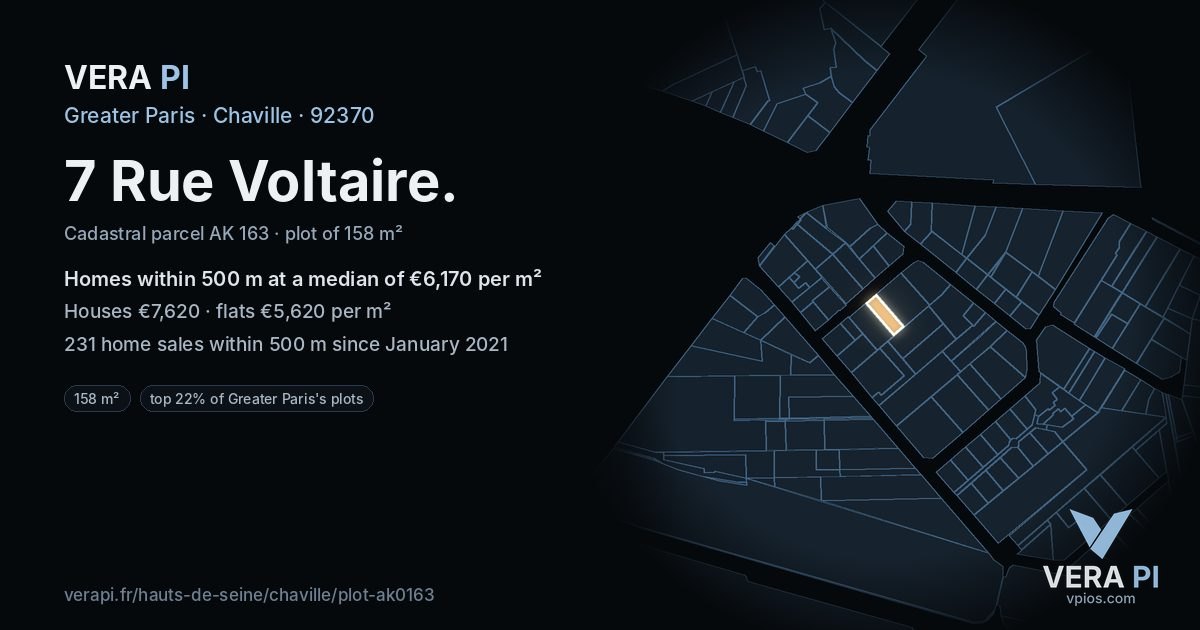 7 Rue Voltaire, Chaville at night – the plot lit, the parcels around coloured by the prices near them