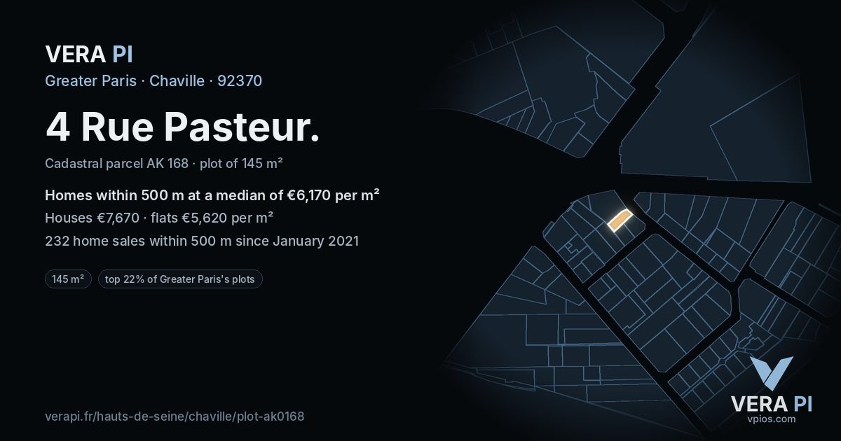4 Rue Pasteur, Chaville at night – the plot lit, the parcels around coloured by the prices near them