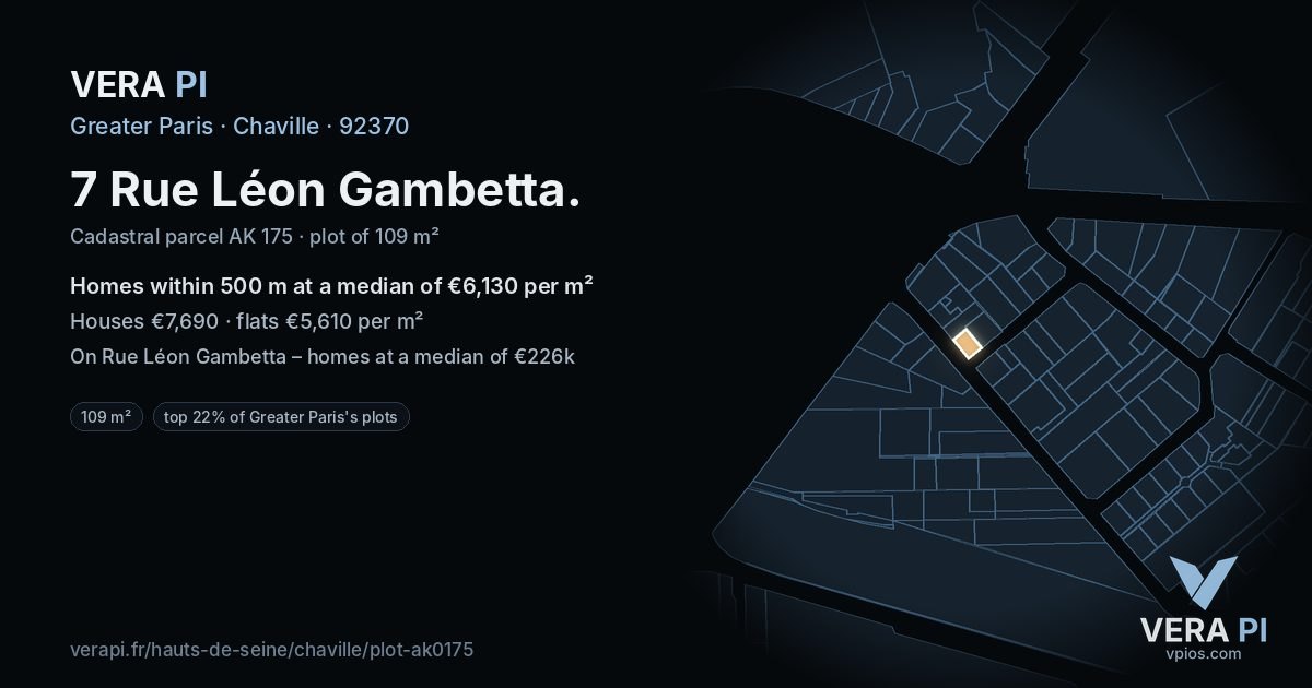 7 Rue Léon Gambetta, Chaville at night – the plot lit, the parcels around coloured by the prices near them