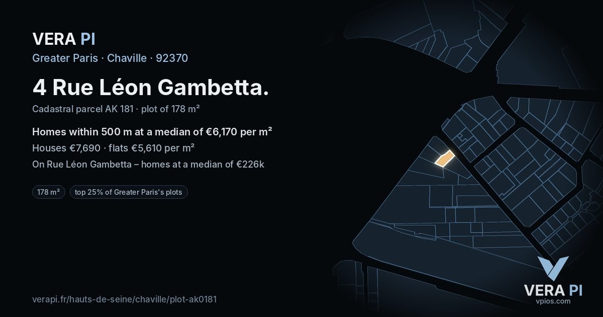 4 Rue Léon Gambetta, Chaville at night – the plot lit, the parcels around coloured by the prices near them