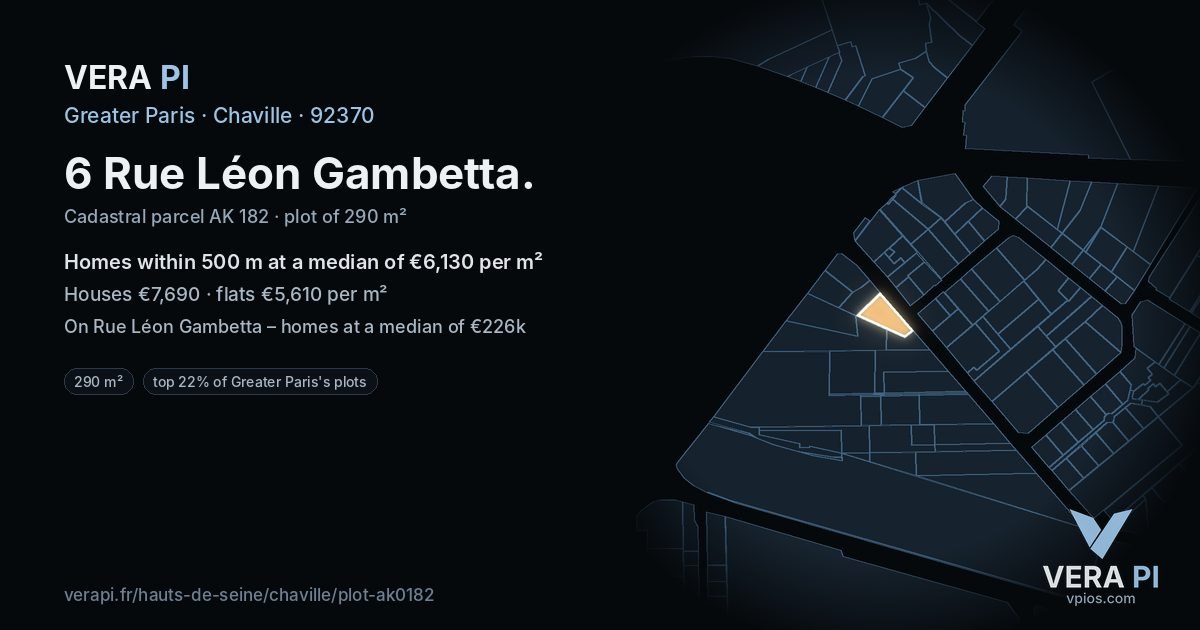 6 Rue Léon Gambetta, Chaville at night – the plot lit, the parcels around coloured by the prices near them