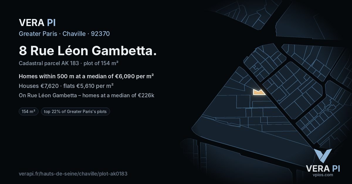 8 Rue Léon Gambetta, Chaville at night – the plot lit, the parcels around coloured by the prices near them