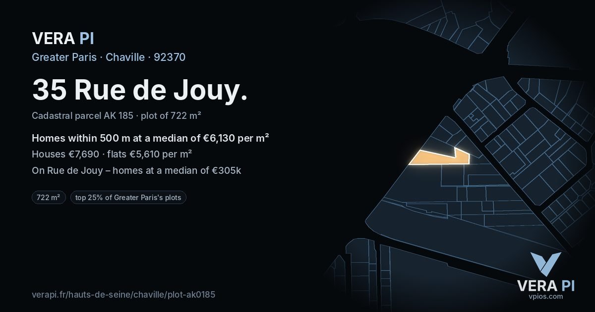 35 Rue de Jouy, Chaville at night – the plot lit, the parcels around coloured by the prices near them