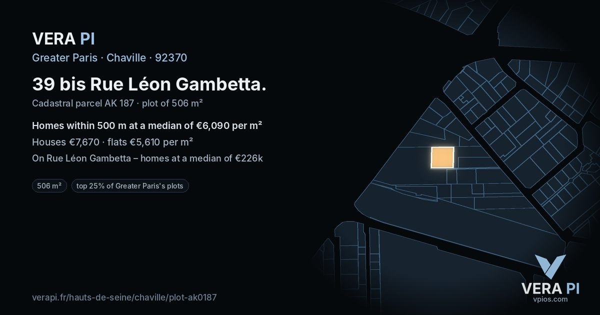 39 bis Rue Léon Gambetta, Chaville at night – the plot lit, the parcels around coloured by the prices near them