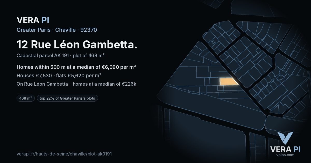 12 Rue Léon Gambetta, Chaville at night – the plot lit, the parcels around coloured by the prices near them