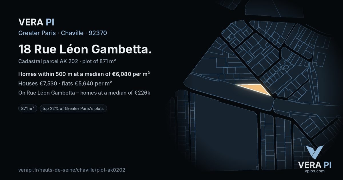 18 Rue Léon Gambetta, Chaville at night – the plot lit, the parcels around coloured by the prices near them