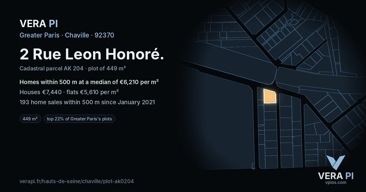 2 Rue Leon Honoré, Chaville at night – the plot lit, the parcels around coloured by the prices near them