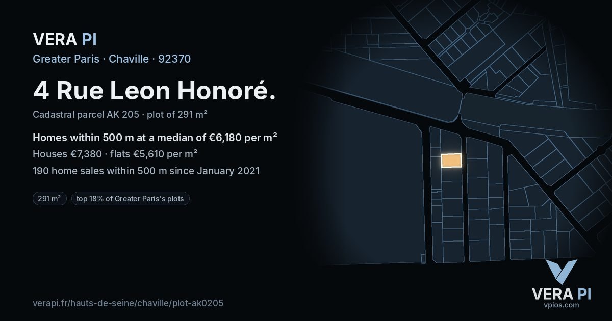 4 Rue Leon Honoré, Chaville at night – the plot lit, the parcels around coloured by the prices near them
