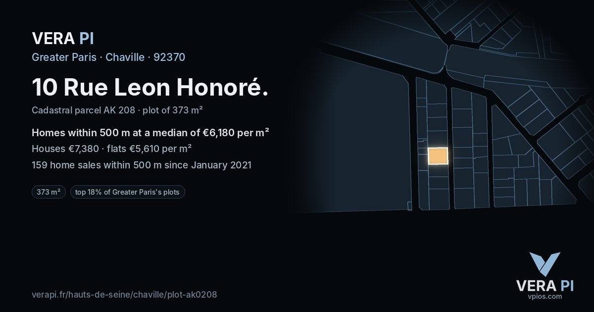 10 Rue Leon Honoré, Chaville at night – the plot lit, the parcels around coloured by the prices near them