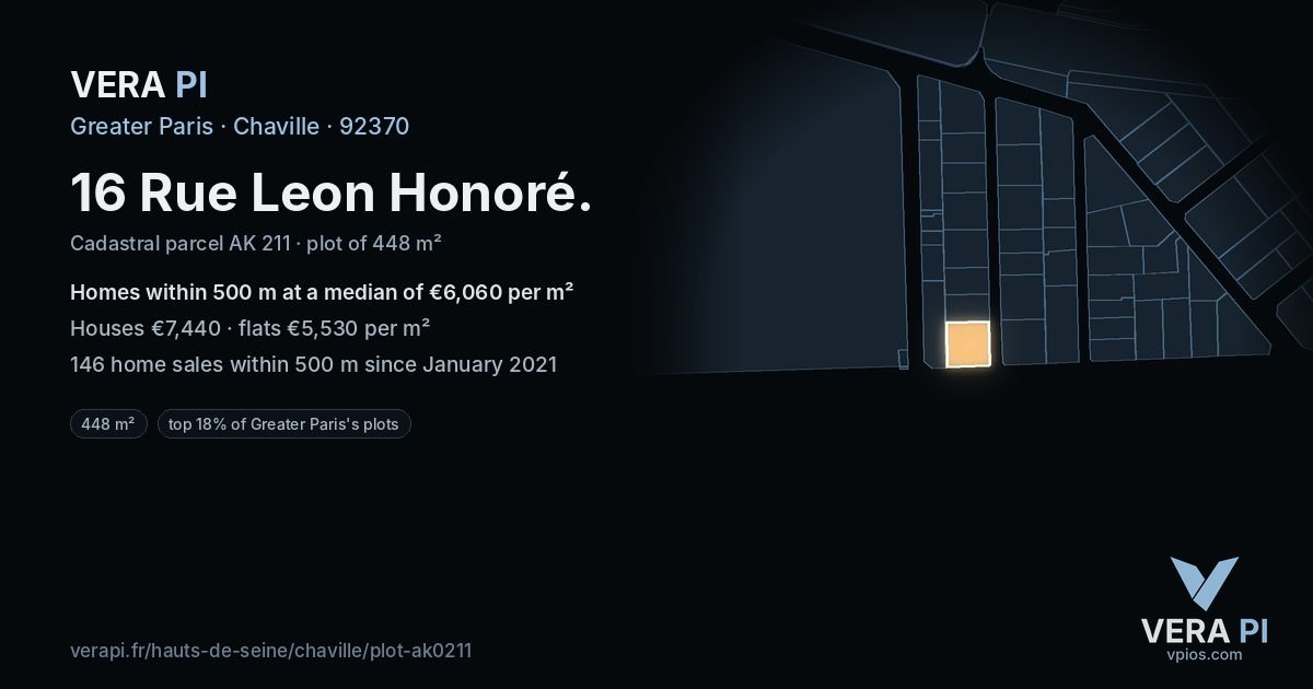 16 Rue Leon Honoré, Chaville at night – the plot lit, the parcels around coloured by the prices near them