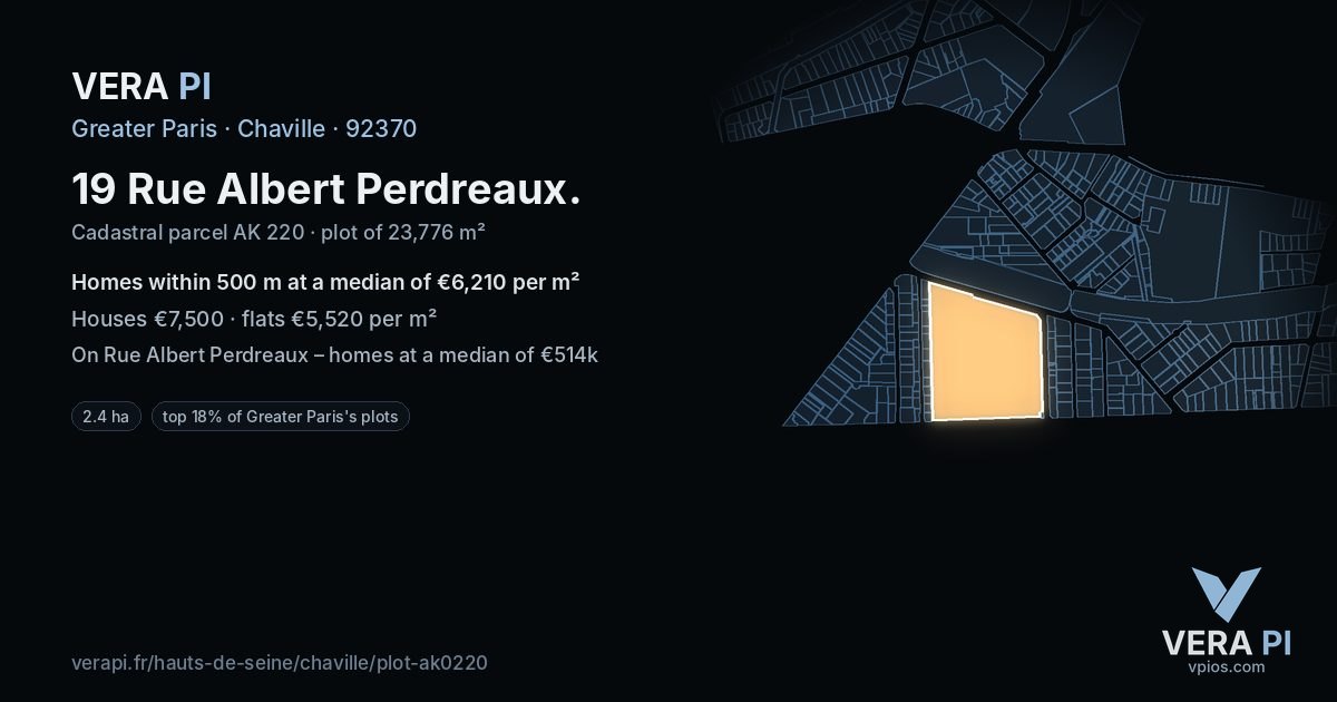 19 Rue Albert Perdreaux, Chaville at night – the plot lit, the parcels around coloured by the prices near them