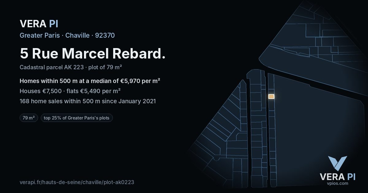 5 Rue Marcel Rebard, Chaville at night – the plot lit, the parcels around coloured by the prices near them