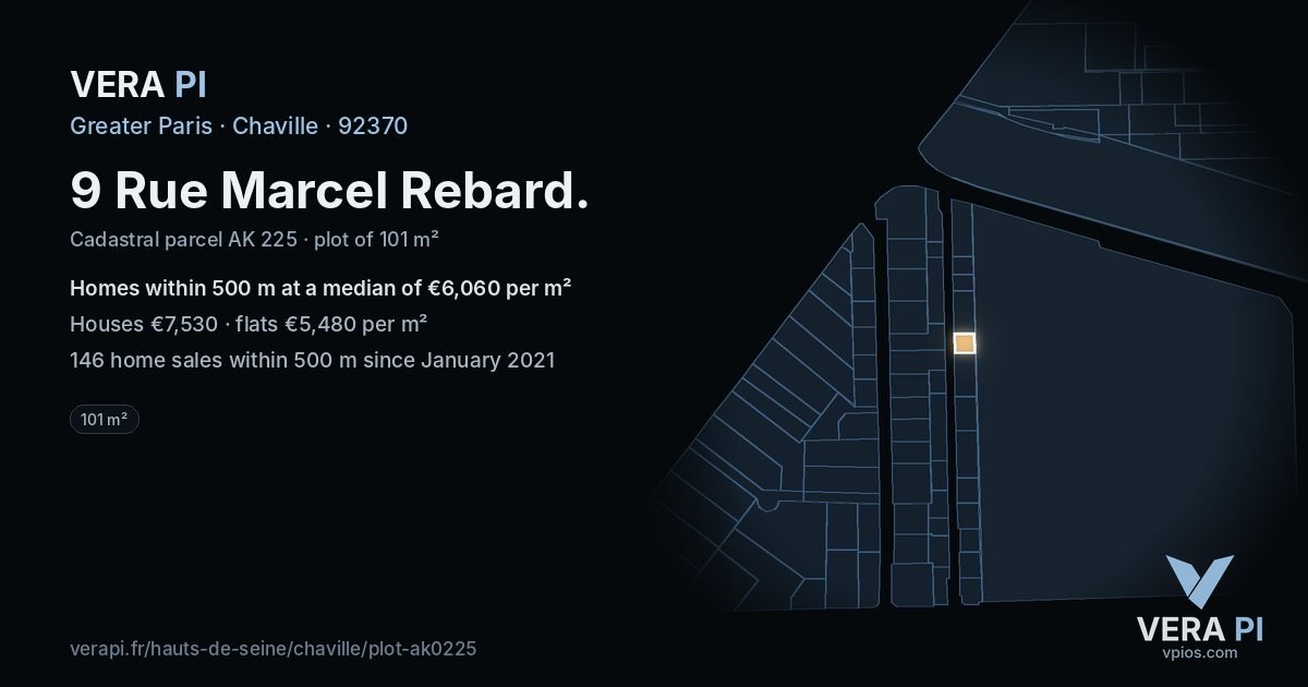 9 Rue Marcel Rebard, Chaville at night – the plot lit, the parcels around coloured by the prices near them