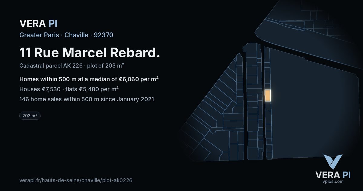 11 Rue Marcel Rebard, Chaville at night – the plot lit, the parcels around coloured by the prices near them
