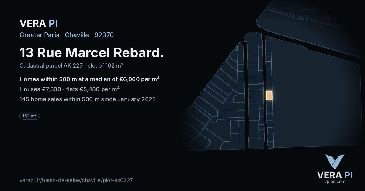 13 Rue Marcel Rebard, Chaville at night – the plot lit, the parcels around coloured by the prices near them