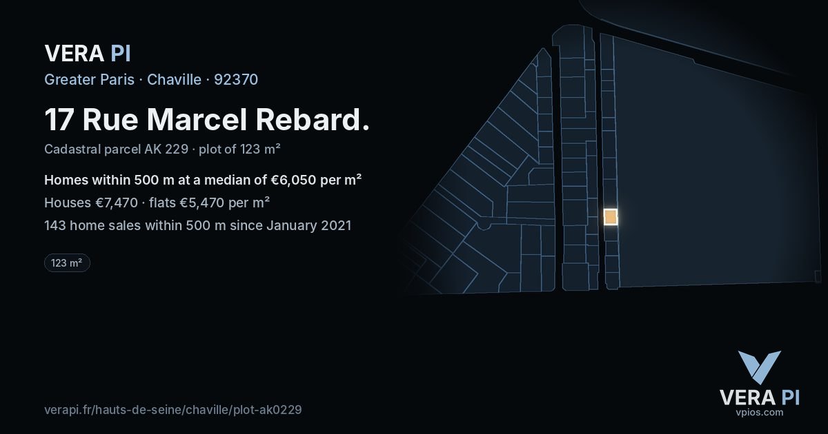 17 Rue Marcel Rebard, Chaville at night – the plot lit, the parcels around coloured by the prices near them