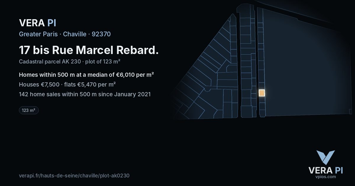 17 bis Rue Marcel Rebard, Chaville at night – the plot lit, the parcels around coloured by the prices near them