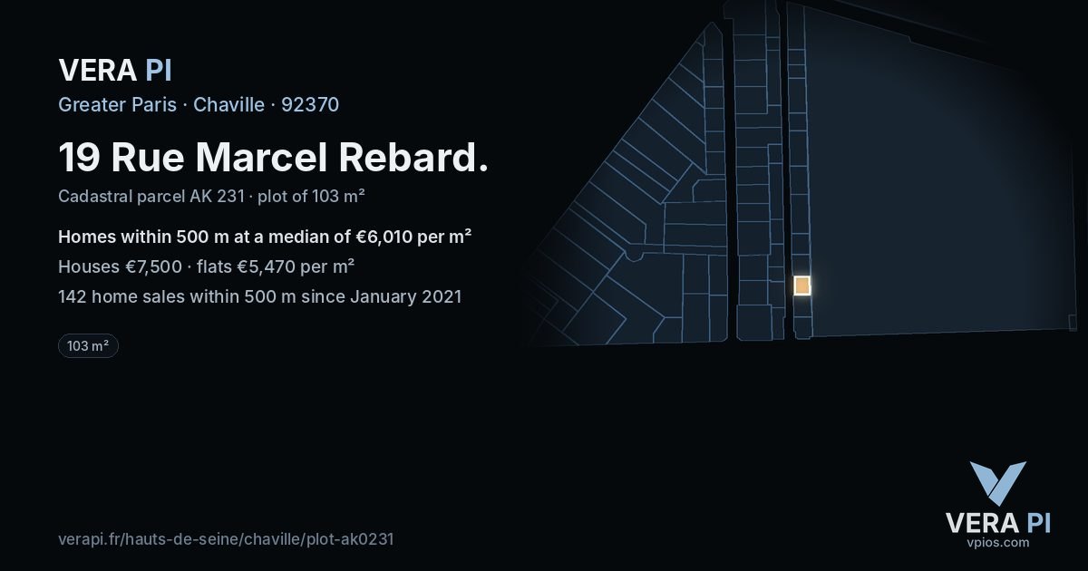 19 Rue Marcel Rebard, Chaville at night – the plot lit, the parcels around coloured by the prices near them